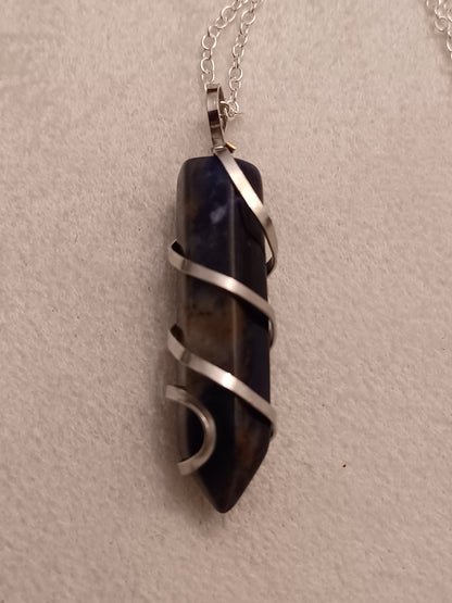Sunset Sodalite Bullet Silver Wrapped Necklace