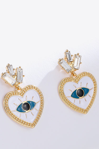 Evil Eye Heart-Shaped Drop Earrings
