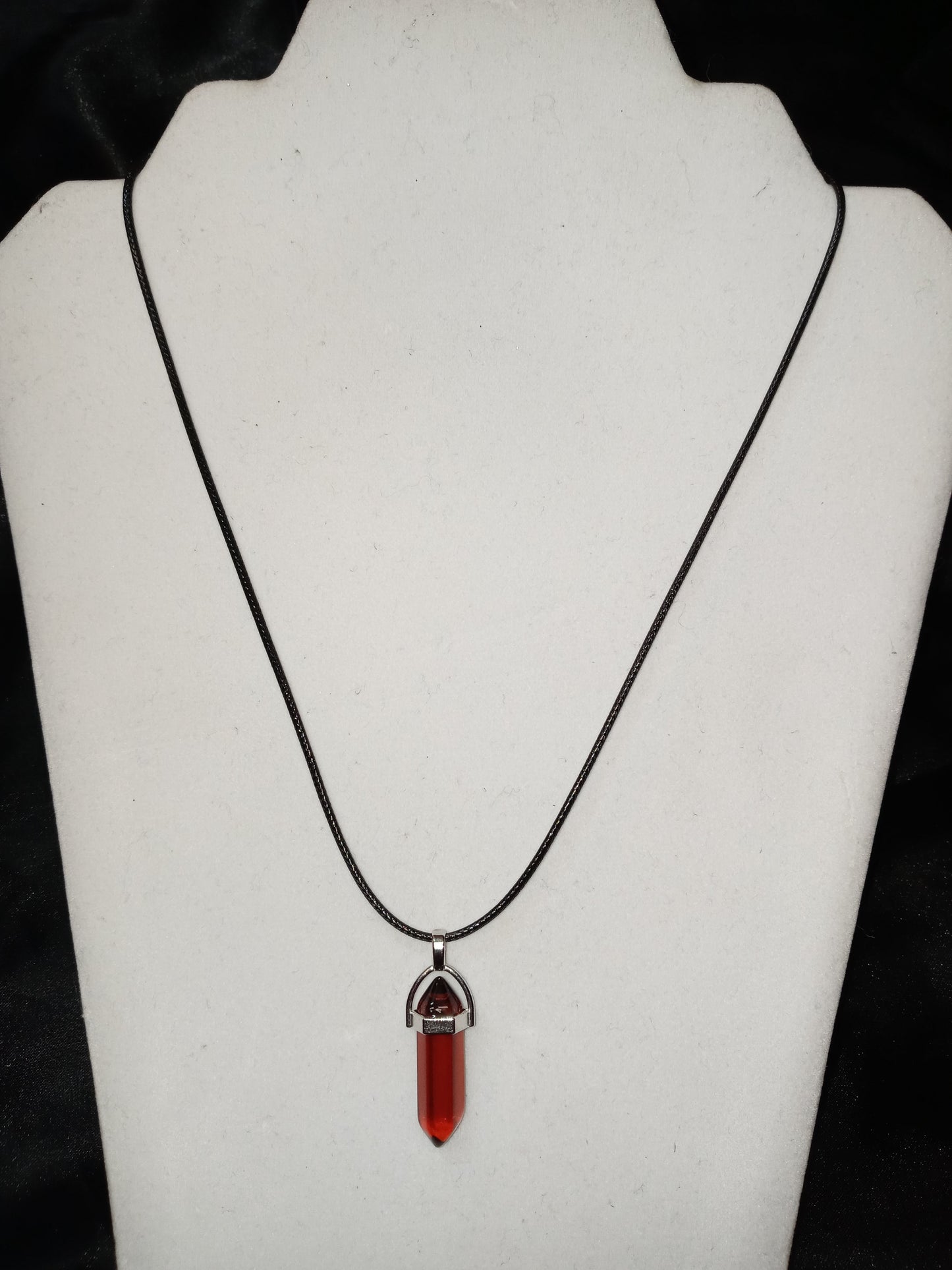 Bullet Shape Healing Stones with Black Paracord Necklace - Red Agate