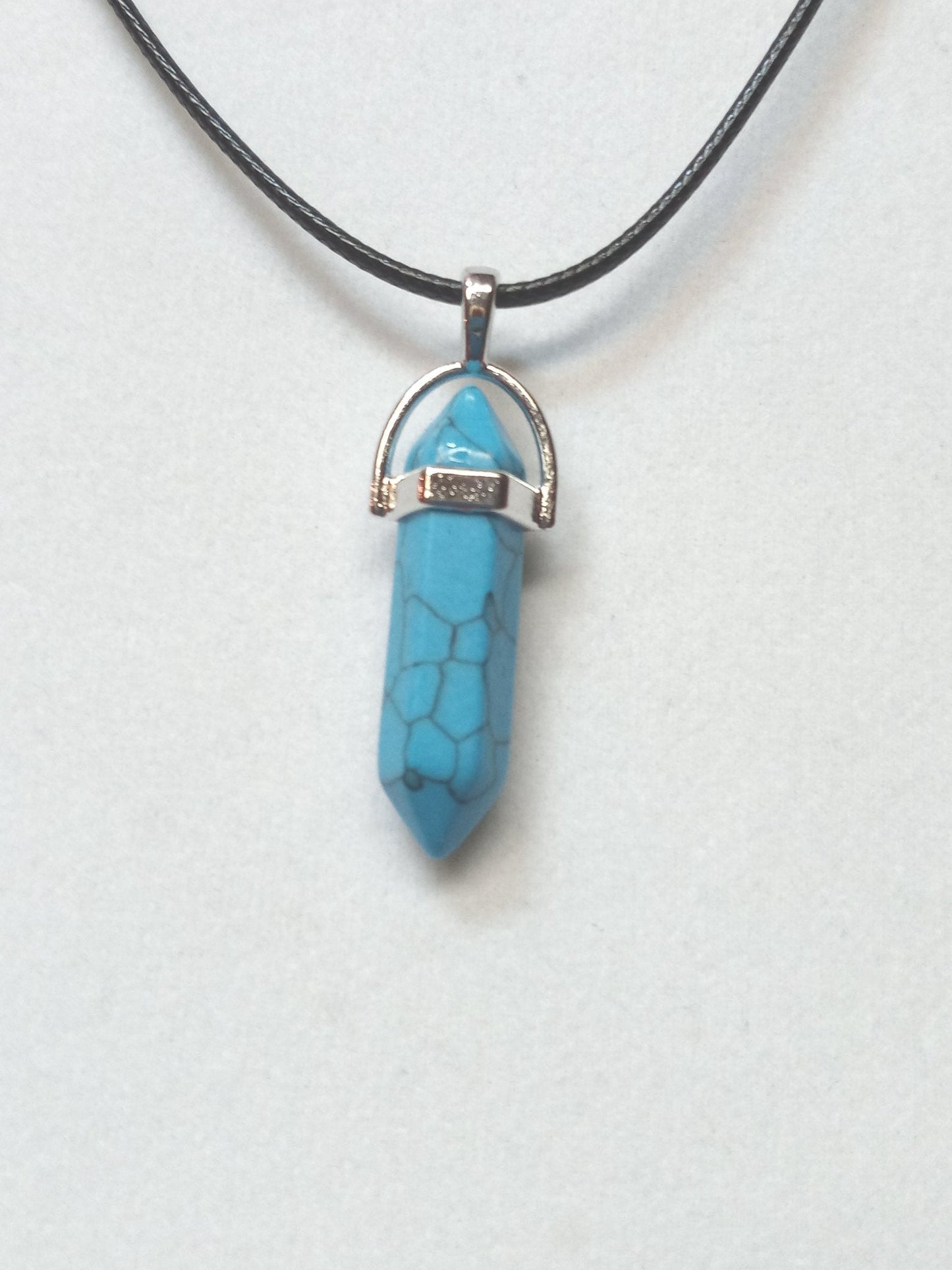 Bullet Shape Healing Stones with Black Paracord Necklace - Turquoise