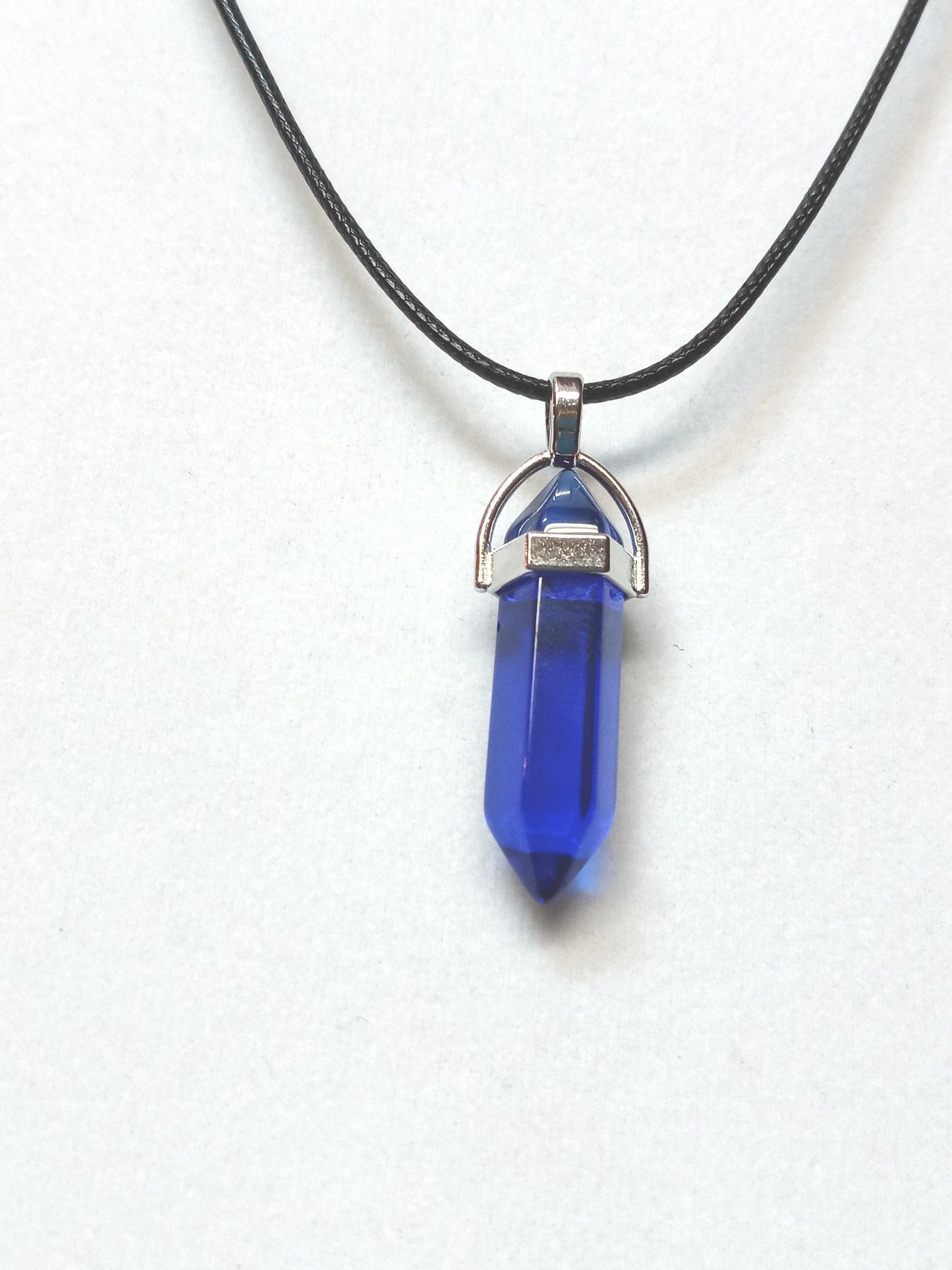 Bullet Shape Healing Stones with Black Paracord Necklace - Blue Crystal