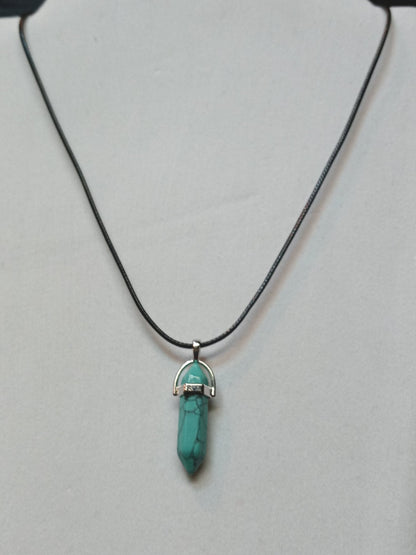 Bullet Shape Healing Stones with Black Paracord Necklace - Green Howlite