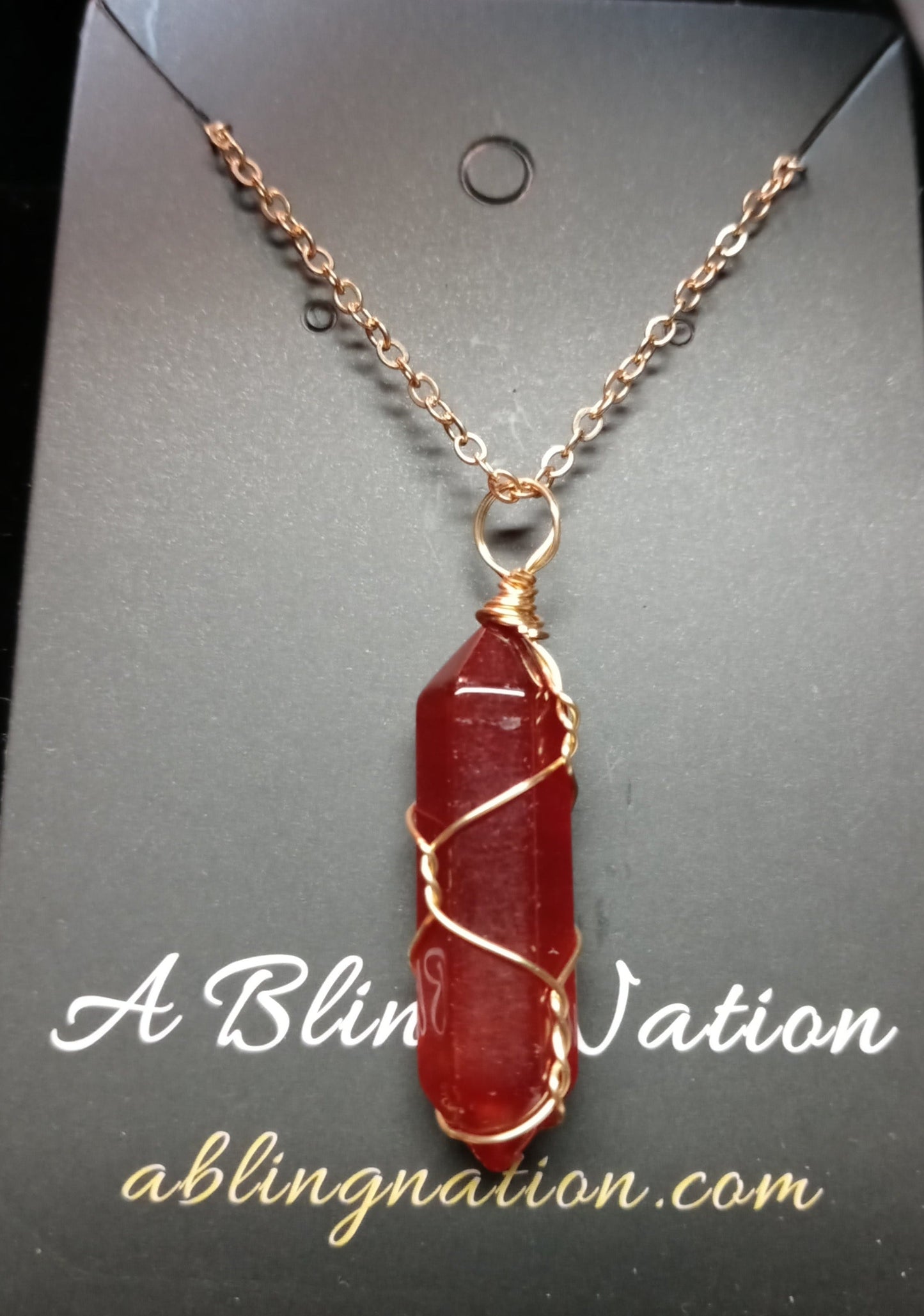 Wrapped Carnelian Pendant on Gold Chain Necklace