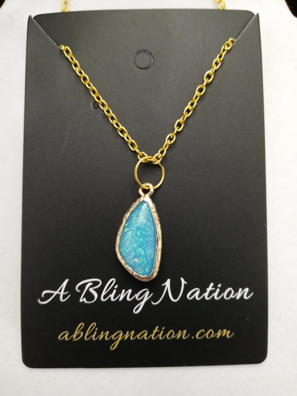 Blue Fire Opal on Chain Necklace