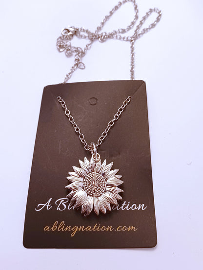 Sunflower Pendant on Silver Chain Necklace