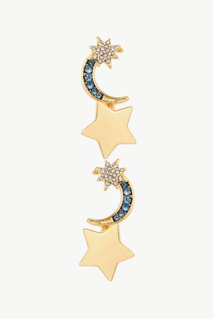 5-Pair Wholesale Lasting Wish Inlaid Rhinestone Star and Moon Drop Earrings