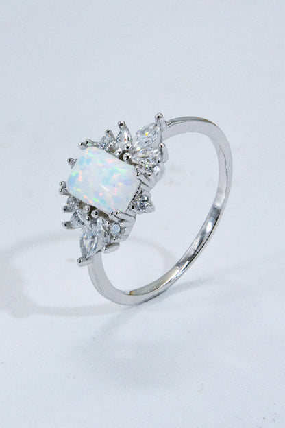 925 Sterling Silver Zircon and Opal Ring