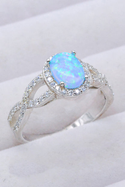 925 Sterling Silver Opal Halo Ring