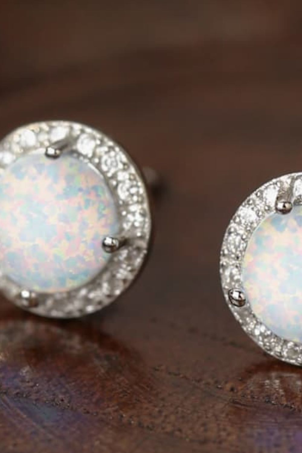 925 Sterling Silver Platinum-Plated Opal Round Stud Earrings