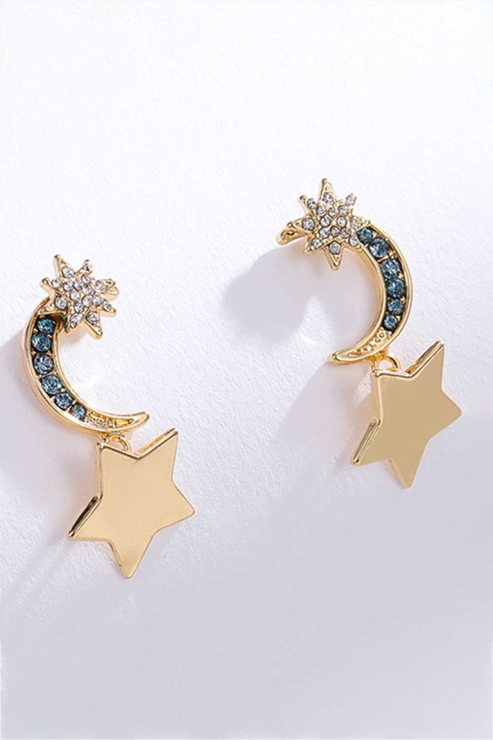 5-Pair Wholesale Lasting Wish Inlaid Rhinestone Star and Moon Drop Earrings