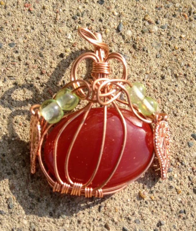 Red Onyx Copper Pumpkin Pendant