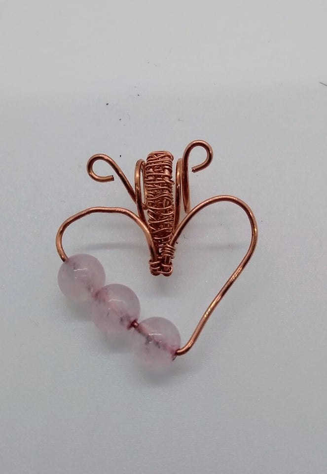 Rose Quartz Beads with Copper Heart Pendant